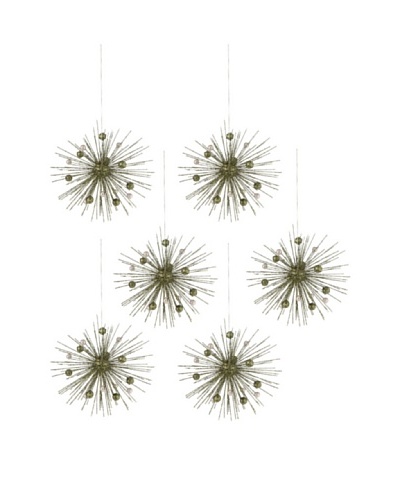 Set of 6 Starburst Wire Ornament with Greenand Champagne Beads