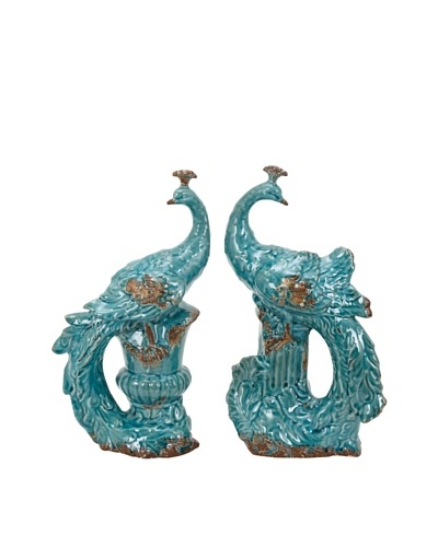 UMA Set of 2 Turquoise Ceramic PeacocksAs You See