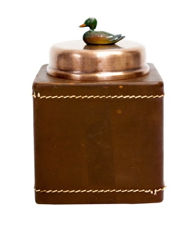 Rare Vintage Copper Square Container w/Leather Cover, c. 1900s
