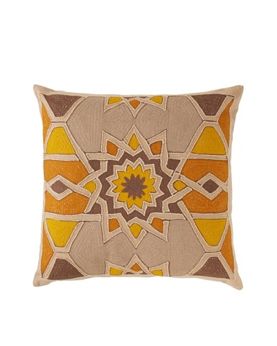 Agadir Embroidered Throw Pillow, Natural/Yellow, 16 x 16