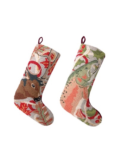 Set of 2 Deer and Trout Hooked Stockings