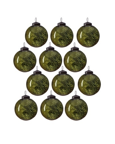 Set of 12 Ribbed Glass Ball Ornaments, Mint Green