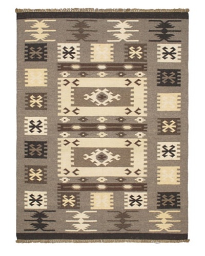 Hand Woven Kashkoli Wool Kilim, Gray, 4' 9 x 6' 3