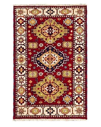 Hand-Knotted Royal Kazak Wool Rug, Red, 3' 2 x 4' 10