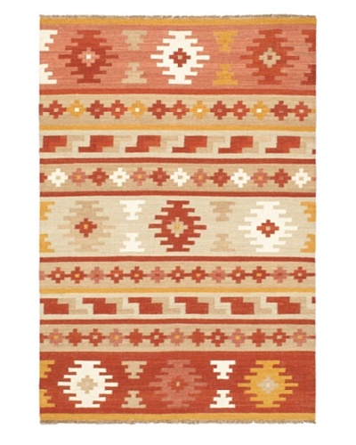Hand Woven Izmir Wool Kilim, Orange, 5' 6 x 8'