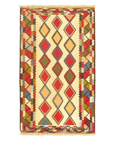 Hand-Woven Tribal Gabbeh Traditional Kilim Rug, Cream, 4' 9 x 8'