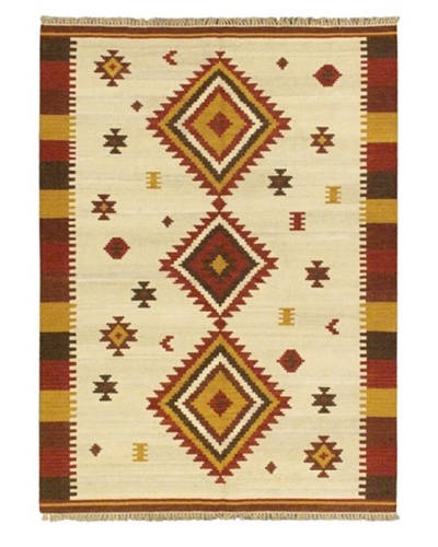 Hand Woven Kashkoli Wool Kilim, Cream, 5' 7 x 7' 10