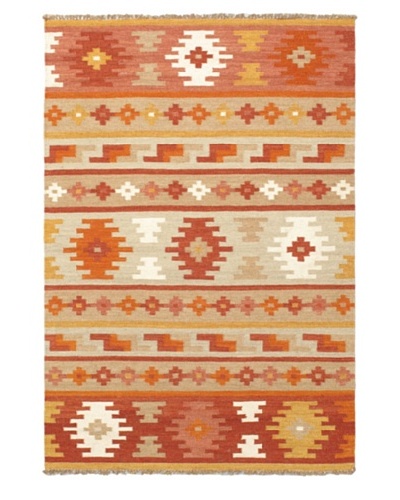 Hand Woven Izmir Wool Kilim, Brown/Orange, 4' 2 x 6'