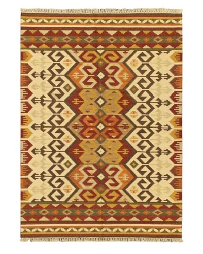 Hand Woven Ankara Wool Kilim, Beige, 5' 7 x 7' 10