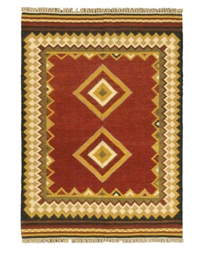 Hand Woven Ankara Wool Kilim, Red, 4' 7 x 6' 7