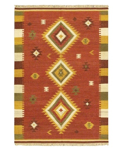 Hand Woven Kashkoli Wool Kilim, Dark Red, 4' 7 x 6' 7
