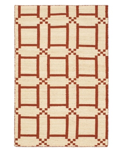 Hand Woven Natural Plush Wool Flatweave Kilim, Cream/Dark Copper, 3' 11 x 5' 11