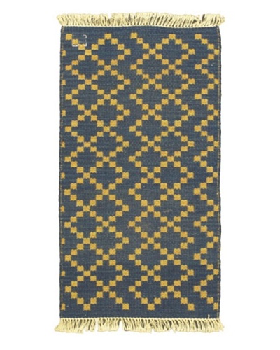 Hand Woven Natural Plush Kilim, Navy, 2' x 3' 3 Runner