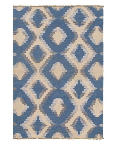 Hand Woven Ankara Flatweave Kilim, Blue/Blue Azure/Cream, 4' 6 x 6' 8