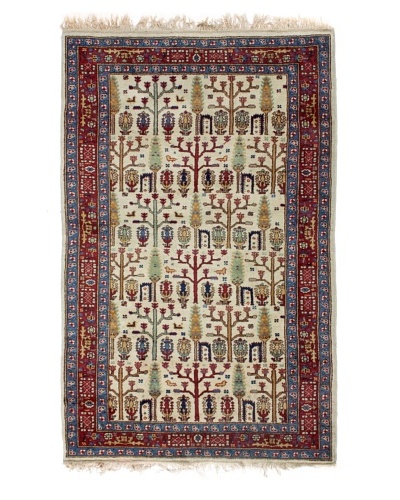 Semi Antique Persian Rug, Cream/Navy/Red/Light Green, 7' 1 x 4' 2