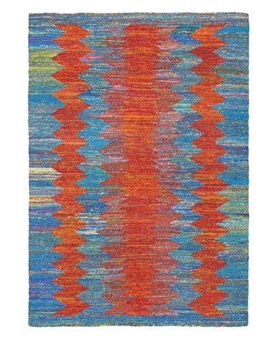 Hand Woven Silky Allure Modern Flatweave Kilim, Blue/Copper, 4' 7 x 6' 7