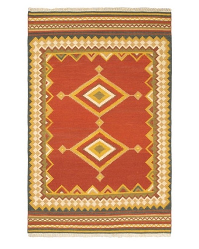 Hand Woven Izmir Wool Kilim, Red, 5' 1 x 7' 8