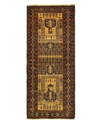 Hand-knotted Rizbaft Traditional Runner Wool Rug, Brown, 3' 5 x 8' 2 Runner