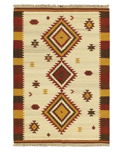 Hand Woven Kashkoli Wool Kilim, Cream, 4' 7 x 6' 7
