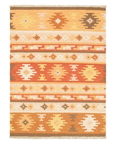 Hand Woven Istanbul Yama Wool Kilim, Beige/Light Orange, 4' 1 x 5' 8