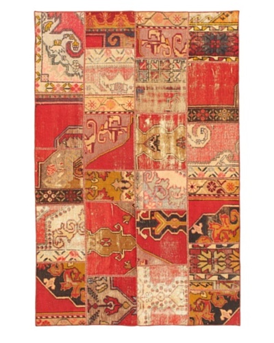 Handmade Ottoman Yama Patchwork Wool Rug, Pink, 4' 11 x 7' 6