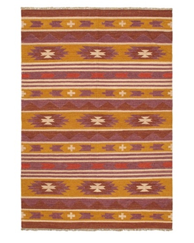 Hand Woven Kashkoli Wool Kilim, Brown/Dark Gold, 4' 7 x 6' 7