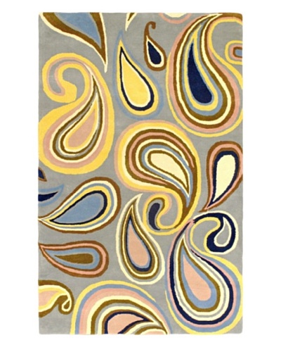 Paisley & Swirl Handmade Rug, Grey, 5' x 8'