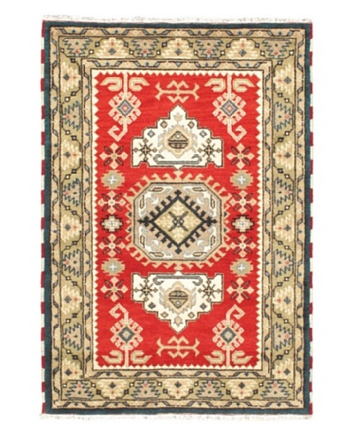 Hand-Knotted Royal Kazak Wool Rug, Khaki/Light Red, 4' 1 x 6'