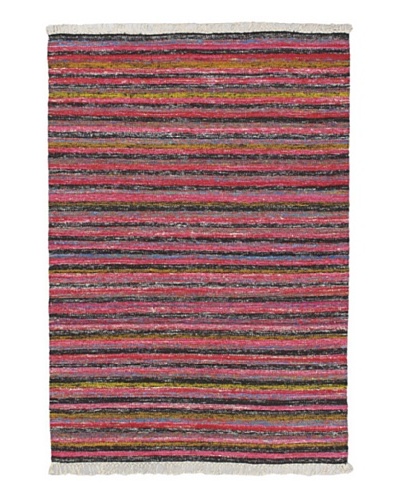Hand Woven Silky Allure Modern Flatweave Kilim, Black/Dark Pink, 4' 7 x 6' 7