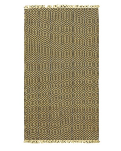 Hand Woven Natural Plush Kilim, Navy, 2' x 3' 7 Runner