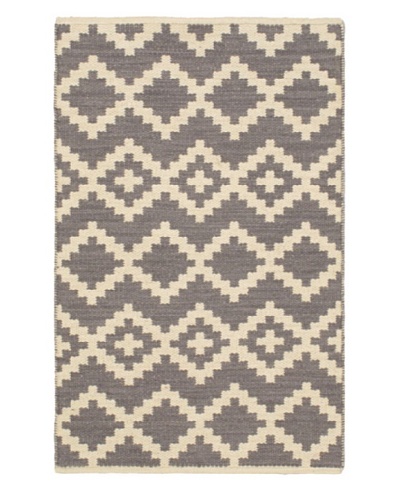 Hand Woven Natural Plush Wool Flatweave Kilim, Cream/Dark Grey, 3' 7 x 5' 5