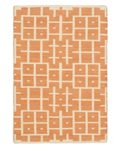 Hand Woven Natural Plush Wool Flatweave Kilim, Copper/Cream, 3' 7 x 5' 5