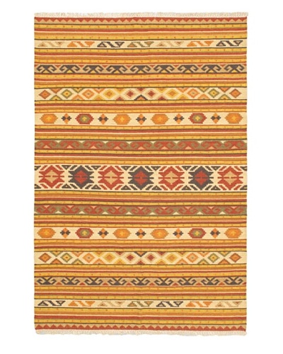 Hand Woven Kashkoli Wool Kilim, Cream/Light Orange, 5' 2 x 7' 10