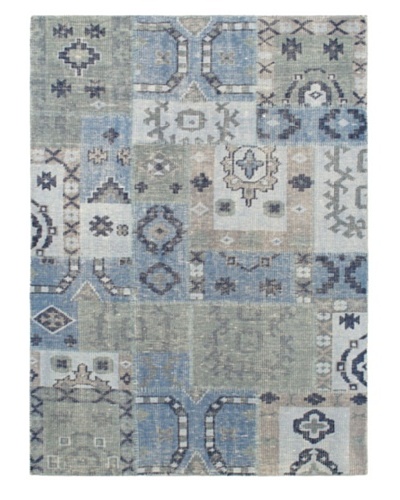 Hand-Knotted Ushak Patch Wool Rug, Light Blue, 4' 7 x 6' 7