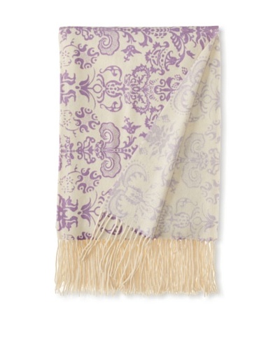 a & R Cashmere Printed Wool and Cashmere Throw, Crème Fraîche/Violet, 50 x 65