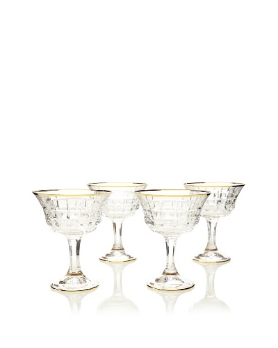 A Casa K Velvet Décor Set of 4 Cut Crystal 8-Oz. Champagne Coupes, Clear/Gold