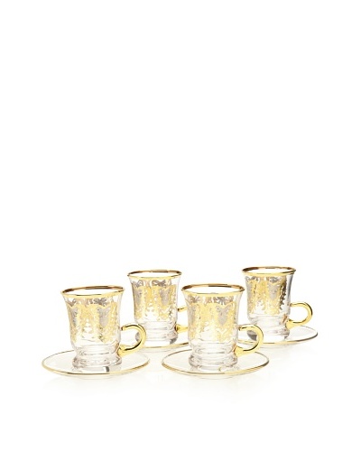 A Casa K York Décor Set of 4 Crystal 3.5-Oz. Espresso Cup & Saucer Set, Clear/Gold
