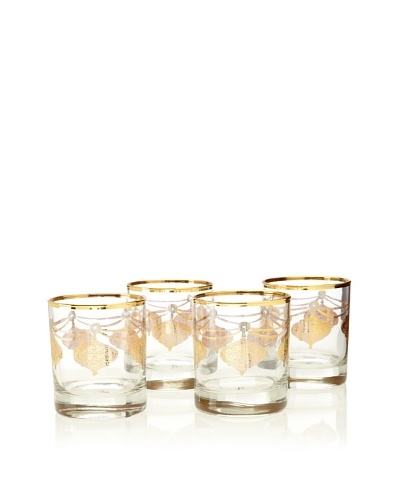 A Casa K Set of 4 Marrekesh Décor 8.5-Oz. Crystal Double Old Fashion Glasses, Clear/Gold