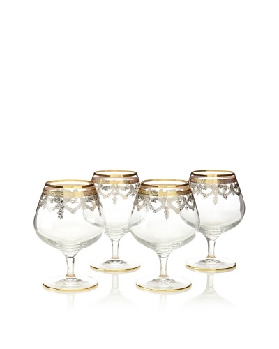 A Casa K Set of 4 Melodie Décor Crystal 8.5-Oz. Cognac Glasses, Clear/Gold