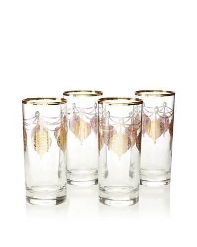 A Casa K Set of 4 Marrekesh Décor 8.5-Oz. Crystal Hi-Ball Glasses, Clear/Gold