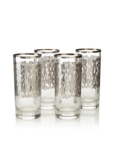 A Casa K Set of 4 Engima Décor Crystal 8-Oz. Hi-Ball Glasses, Clear/Platinum
