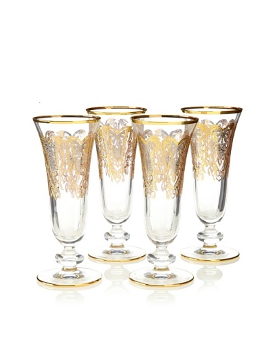 A Casa K Set of 4 York Décor Crystal 5-Oz. Champagne Flutes, Clear/Gold