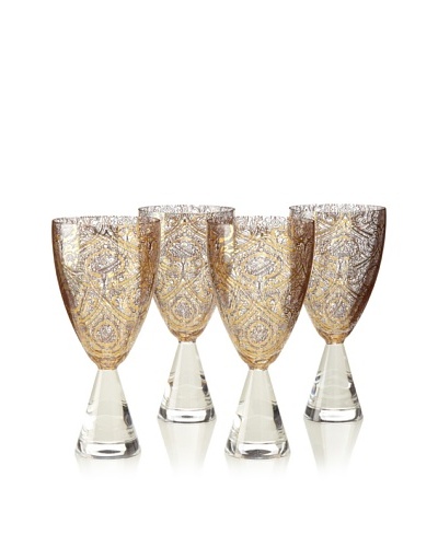 A Casa K Set of 4 Dupont Décor Crystal 8-Oz. Large Goblets, Clear/Gold