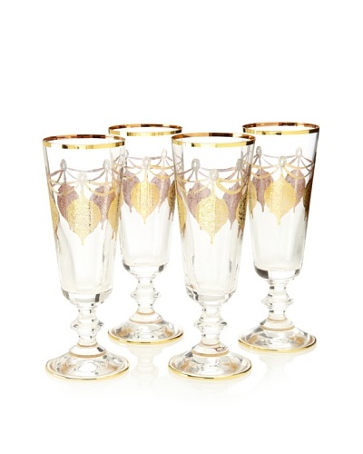 A Casa K Set of 4 Marrekesh Décor Crystal 5-Oz. Champagne Flutes, Clear/Gold