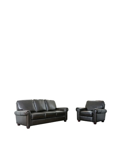 Abbyson Living Ledger Top Grain Leather Sofa & Armchair, Dark Truffle