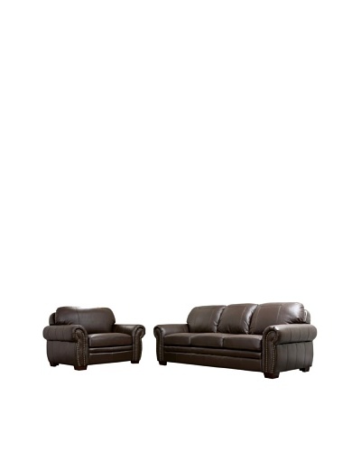 Abbyson Living Vista Sea Leather Oversized Sofa and Chair, Dark Truffle