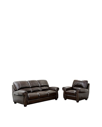 Abbyson Living Berneen Italian Leather Sofa & Armchair, Dark Truffle