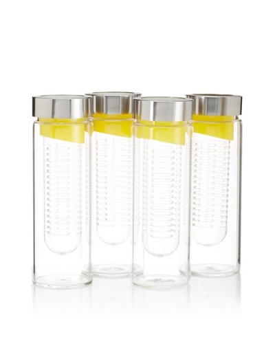 AdNArt Set of 4 Flavour-It Fruit Infuser Glass Water Bottles, Yellow/Silver, 20-Oz.