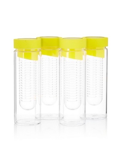 AdNArt Set of 4 Flavour-It Fruit Infuser Glass Water Bottles, Yellow/Yellow, 20-Oz.