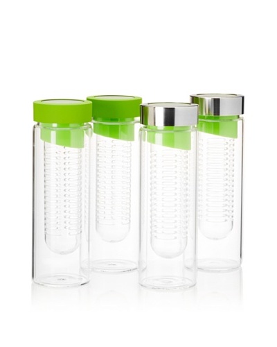 AdNArt Set of 4 Flavour-It Fruit Infuser Glass Water Bottles, Green, 20-Oz.As You See